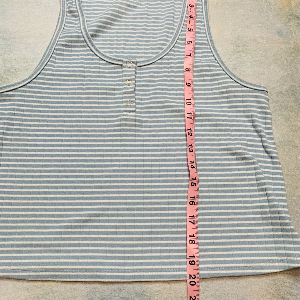 Aerie Blue & White Striped Ribbed Cropped Henley Tank Top | Medium - Picture 6 of 7